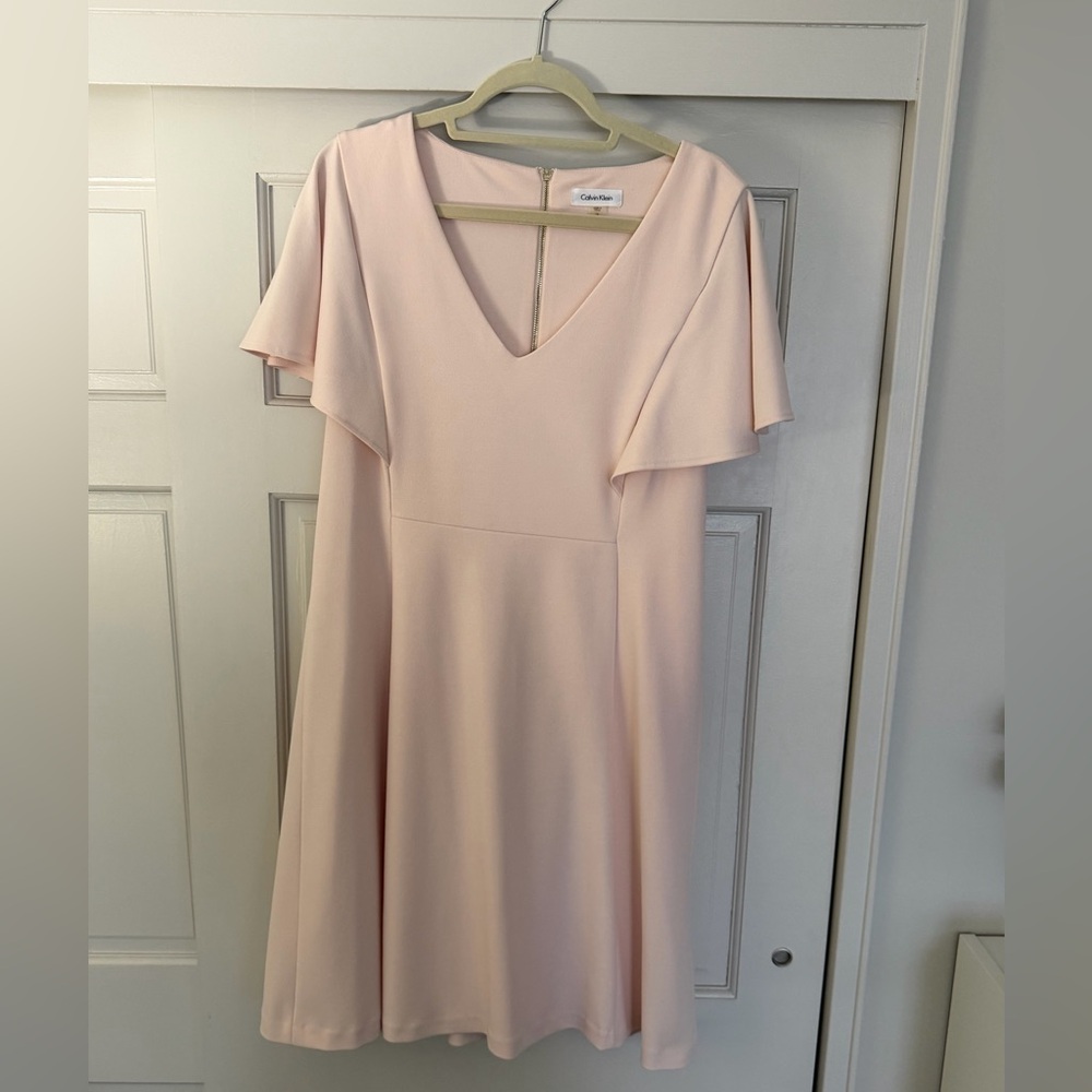 Calvin Klein Soft Pink Midi Dress with Flutter Sleeves